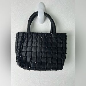 Vanessa Paris-New York-London Black Satin Beaded Evening Party Wedding Purse